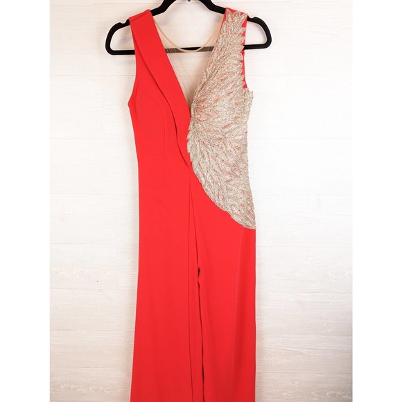 Saboroma Red Flared Embellished Jumpsuit, Size 8, GORGEOUS! Glamorous!